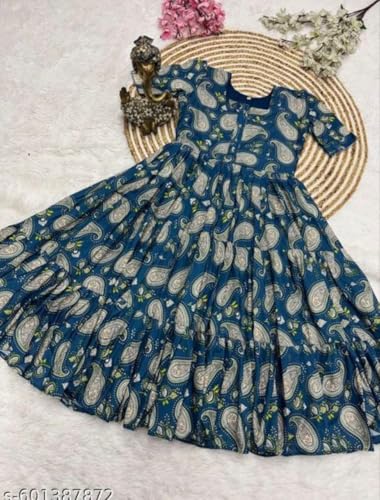 Image of Modestouze Attires Women's Paisley Pattern Rayon Midi Dress with Half Puff Sleeve Round Neck Calf Length and Pull On Closure Type