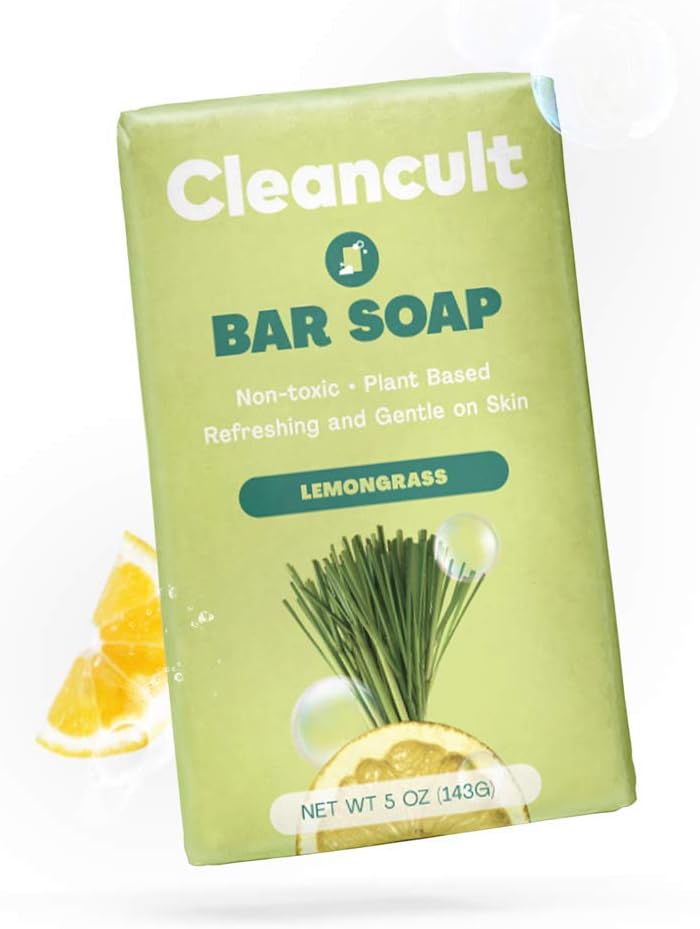 Cleancult Soap Bar for Hands Body & Face, Fresh Lemongrass Scent, Sensitive Skin Safe Formula, Cruelty Free, Biodegradable Eco Friendly Moisturizing for Men and Women 5 oz Bar