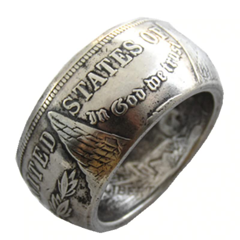 Morgan Dollar Coin Ring - 1878 Copper-Nickel Alloy Handmade Spinning Ring for Men and Women - Silver Dollar Design