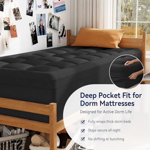 Image of ELEMUSE Twin XL Dorm Dual Layer 3 Inch Memory Foam Mattress Topper for College, Dorm Room Essentials, 2 Inch Cooling Gel Foam and 1 Inch Soft Pillow Top Bed Pad,Back to School,Black