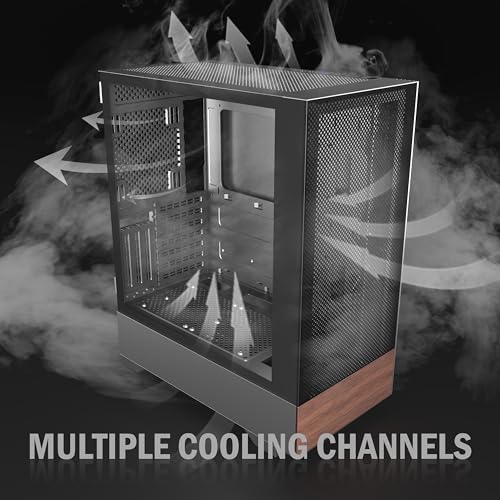 KEDIERS PC CASE ATX 3 Case Fans Pre-Installed, Mid Tower Computer Case with Tempered Glass, Printed Walnut Wood Panels,Support 360mm Radiator,Black Gaming Desktop Case (H3) - Image 4