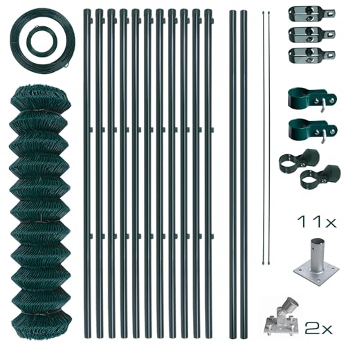 Maschendrahtzaun Gartenzaun Set Komplettset Zaun Gartenzaunset Zaunset Drahtzaun Maschendraht mit Aufschraubhülsen (1,25 x 25 m)