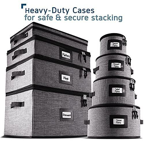 Fine China Storage Containers, 5 Piece Quilted Dish Storage Containers, Mug, Cup, and Plate Dish Organizer with Felt Dividers, Service of 12 Dinnerware Boxes for Moving, Seasonal Organization, Grey by Hearth & Harbor - Image 8