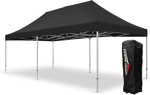 Extreme Canopy Tienda de campaña desplegable instantánea de aluminio resistente comercial (negro, 13 pies x 26 pies)