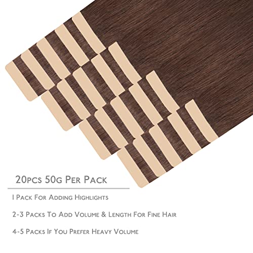 WENNALIFE Tape in Hair Extensions 20pcs 50g 16 inch Chocolate Brown Remy Hair Extensions, choc brown, 16Inch-20pcs - Image 2