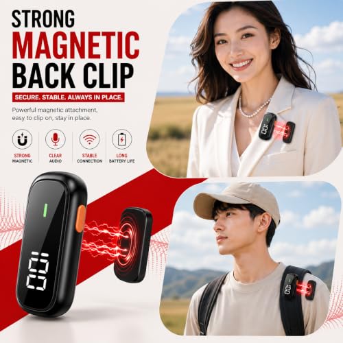 Image of Primate S50 Magnetic Wireless Microphone for YouTube, 3-Level Noise Cancellation, 52H Charging Case, Clip-On Lavalier Mic for Android & iPhone, Wireless Mic for Vlogging, Live Streaming