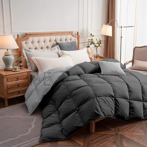 Image of PURE ECO Reversible 300 GSM Comforter Double Bed Size - Luxury & Soft Microfiber 300 GSM Comforter for Winter - Duvet /Blanket Double Bed (90 inchX100 inch) - Dark Grey /Silver Grey Color