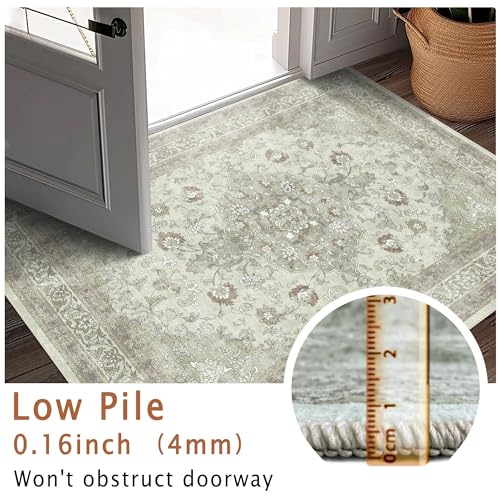 vivorug Runner Rug 2'x7' Vintage Floral Washable Non-Slip Runners for Hallways Kitchen Entryway Laundry Room Carpet Hallway Runner Sage Green