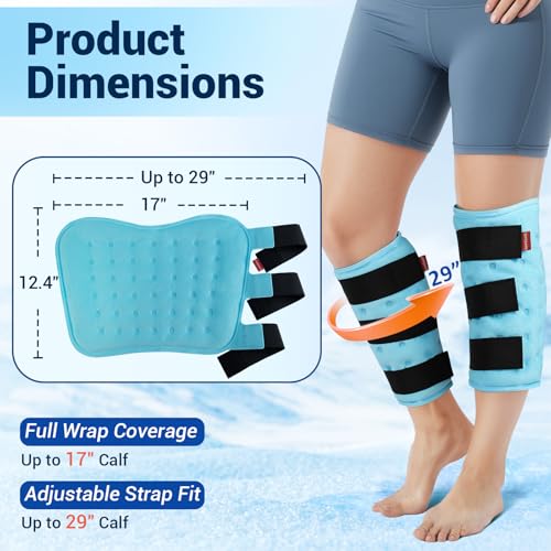 Image of Comfytemp Extra Large Calf Shin Splint Ice Packs for Injury Reusable Gel, Knee Cold Pack, Hot Cold Compress Sleeve for Swelling, Tendonitis, Elbow, Leg, After Surgery Choice, 2 Pcs, L - XL