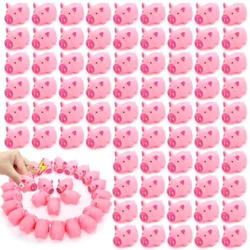 Image of Goaste 100 Pieces Mini Rubber Pigs Bulk, Pink Bathtub Piggy Set, Cute Floating Squeaky Piggies, Tiny Float Squeak Pig for Shower, Birthday Party, Halloween, Class Carnival Prizes
