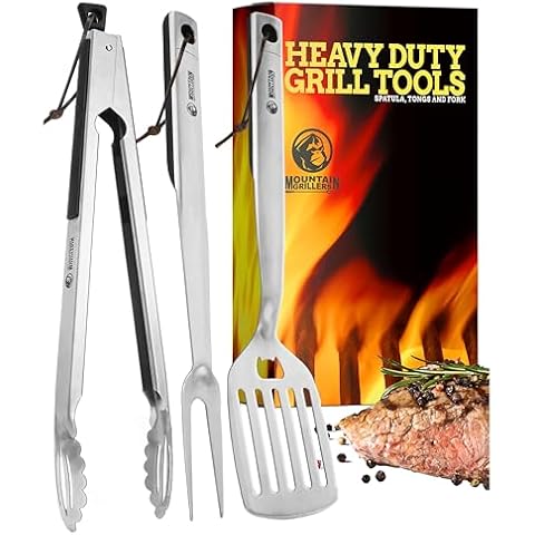 Mountain Grillers BBQ Tools Set with Tongs, Spatula & Fork Cover