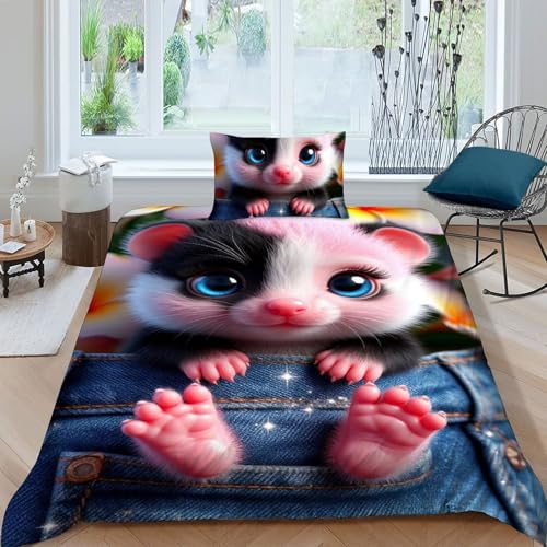 Housse de couette souris dessin animé microfibre 135x200cm pour lit enfant