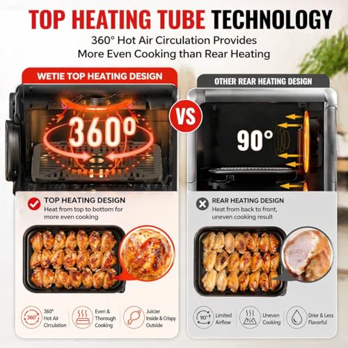 11.6QT Dual Basket Air Fryer Oven, Vertical 2-Basket Design, 6-in-1 Presets Function with Digital Touchscreen, Sync & Match, Easy to Clean, Dishwasher Safe, Family Meals by WETIE - Image 3