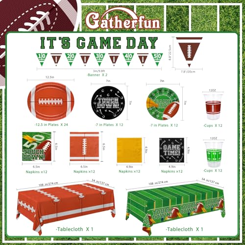 Gatherfun Football Party Supplies Kit for 24 Guests - Includes Large 12