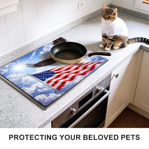 Image of Bald Eagle Flying American Flag Stove Top Cover 28.35x20.47in