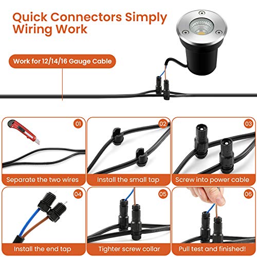 Landscape Lighting LED Well Lights with Connectors 6W Ground Lights IP67 Waterproof Warm White 12V-24V Low Voltage for Driveway, Deck, Step, Garden Outdoor Lighting(8Pack with Connectors)