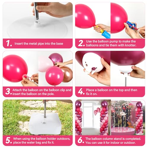 Image of 2 Sets Pink Balloon Column Stand Kit with 100 Balloons Summer Adjustable Balloon Tower Stand with Bases for Floor Pink Balloon Arch Column for 50th Birthday Wedding Engaged Back to School Party Decor