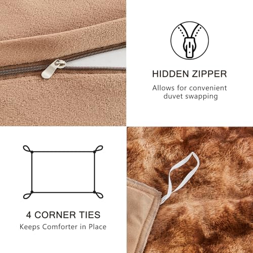 Image of EMME Faux Fur Duvet Cover Queen Size, 3 Pieces Ultra Soft Fluffy Comforter Cover, Cozy Warm for Winter, Luxury Shaggy Bubble Design Bedding, 1 Duvet Cover & 2 Pillow Shams (Queen, Tie Dye Brown)