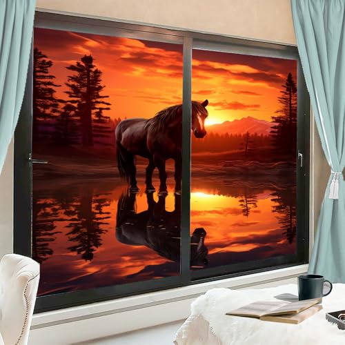 Vinilo Decorativo de Privacidad con Caballos y Atardecer 23.6x35.4 cm x2 miniatura 1