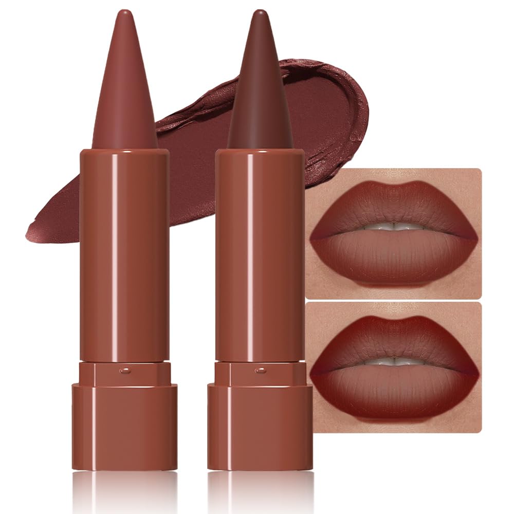 JUAAZIN 2Pcs Gradient Matte Lipstick Crayon Lip Liner pencil, Flawless Contour Gradual Ombre Effect lip Pencil, for Women Long Lasting Waterproof