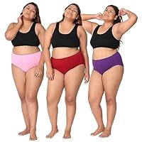 Plus Size Cotton Panties for Women | High Waist Panty with Full Coverage | Inside Elastic - No Elastic Exposure to Skin | Plus Size | Pack of 3 (6XL)