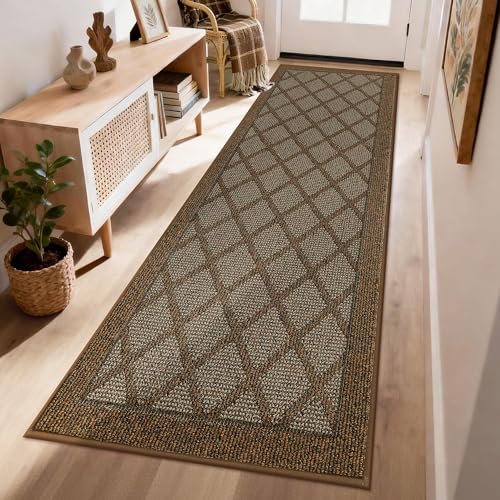 COSY HOMEER Hallway Runner Rugs 2.8x8 Ft Washable Non-Slip Entry Way Rug Indoor Runner with Plaid Pattern, Low Profile TPR Backing for Kitchen Laundry