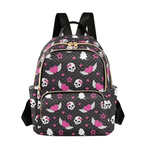 Image of Skull Wings Heart Mini Backpack Fashion Backpack Purse for Women,Handbag Shoulder Bag Casual Daypack, Ladies Gift for College Work (M)
