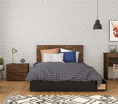 Nexera Bogota 3 Piece Full Size Bedroom Set, Truffle & Black Rustic/Truffle Laminate & Black Melamine/Brown and Black/54''