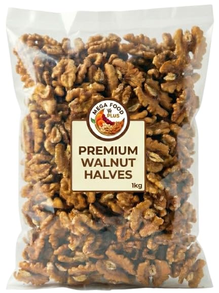 Mega Food Premium Walnut Halves 1kg Raw Natural & Unsalted Californian Nuts High Protein Healthy Snack & Baking Ingredient Resealable Bulk Bag