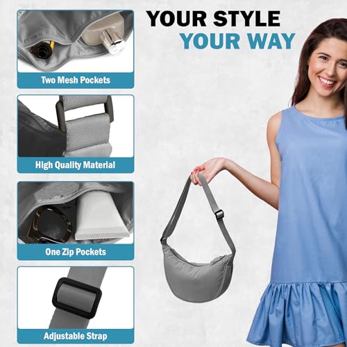 Image of Crossbody Bags for Women & Men | Stylish Sling Bags | Side Bag for Woman | Half Moon Crossbody | Chest Bag | Waist Bag for Woman | Sling Bag for Casual & Travel - Light Grey