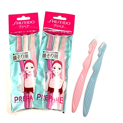2 Kinds of Razor - (FT SHISEIDO 3 Piece Prepare Facial Razor, Large size x 2 Pack - Total 6 pcs) & (2 Piece Razor for Eyebrow)
