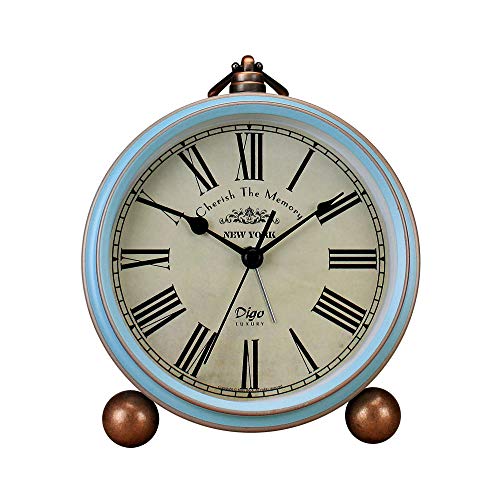 HeQiao Vintage Silent Non-Ticking Desk Alarm Clocks (Blue) - Thumbnail 6