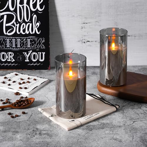 Velas de pilar de vidrio exclusivas con mecha efecto 3D juego de 2 5