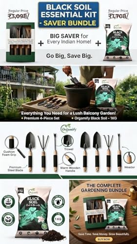 Image of Black Soil Essential Kit - Big Saver for Every Indian Home (4-Piece Gardening Tool Set + 1KG Black Soil)