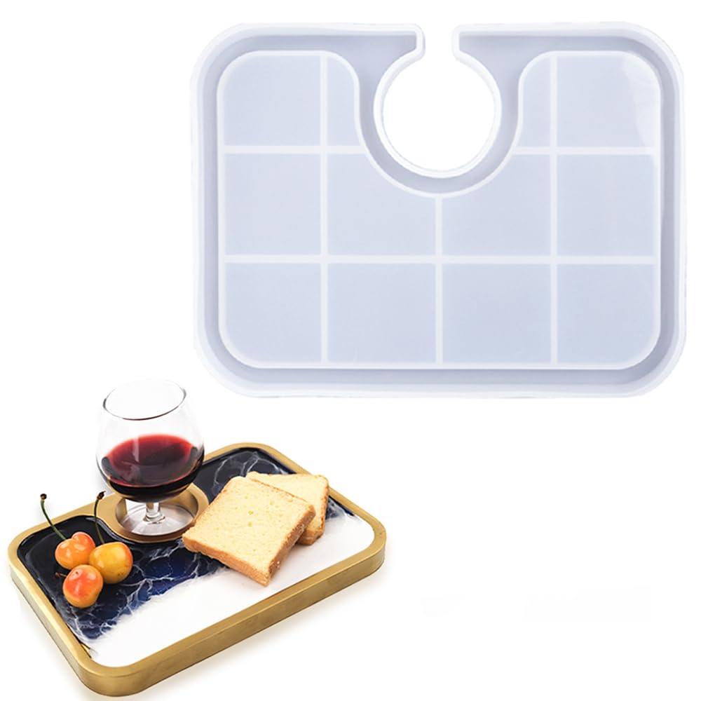 KyeeaDIY Rectangle Tray Resin Mold Breakfast Tray Silicone Molds Food Serving Board Epoxy Casting Mould Wine Glasses Holder Mold for Resin DIY Fruit Snack Dinner Afternoon Tea Plate (Rectangle)