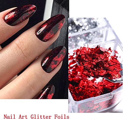 12 Grids Gold Nail Foils Nail Art Foil Flakes,Holographic Aluminum Glitter Sequins Mirror Effect Designs Gold Silver Nail Foil Flake For Nail Sticker Decals 3D Glitter Flakes Diy Decorations #TOP3