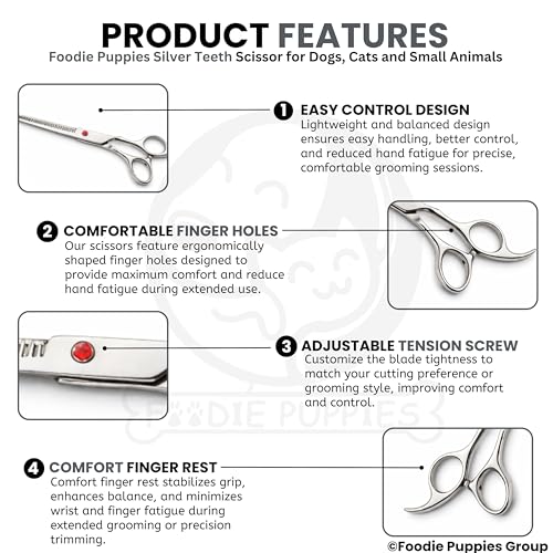 Image of Foodie Puppies Professional Dog Thinning Scissors with Teeth - Silver Grooming Shears for Dogs & Cats | Stainless Steel, Smooth Cut, Ergonomic Handle for Salon & Home Pet Grooming Daily Use