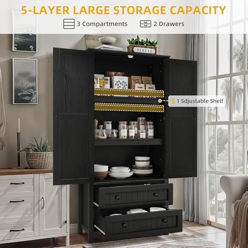 image for DWVO Farmhouse Kitchen Pantry Cabinet, 64.5
