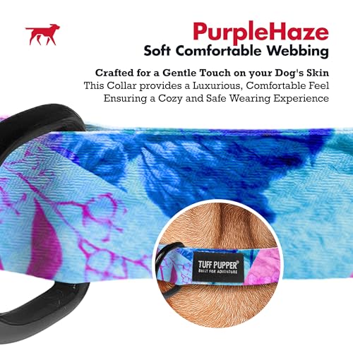 Image of Tuff Pupper Premium Adjustable Dog Collar for Medium Boy & Girl Dogs, Stylish Pattern Collars Designed in USA, Quick Release Buckle, PurpleHaze Print, Medium (1 Inch Wide x 13-18 Inch Neck)