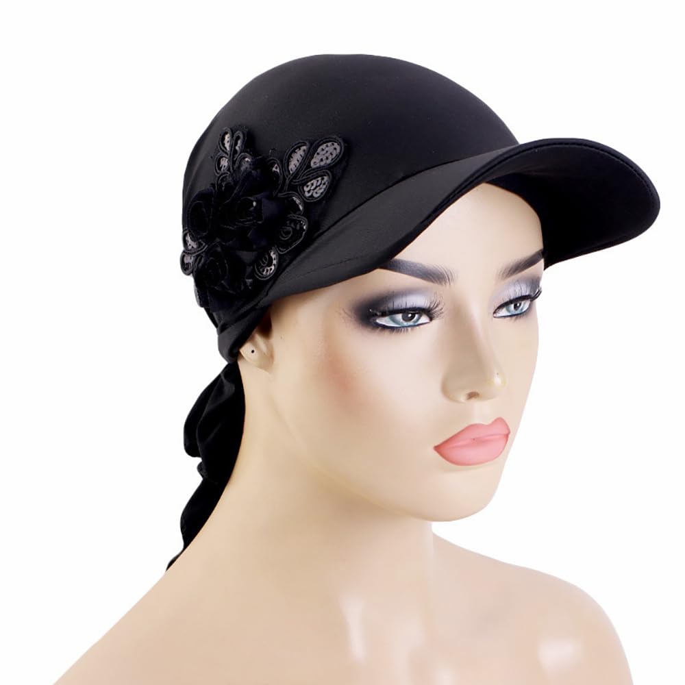 Pluto & Fox Turban pour Femme Casquette avec Visière Foulard pour Tête avec Ornement De Fleur Casquettes De Baseball pour Soleil