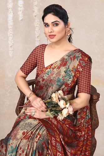 Image of MIRCHI FASHION Saree for Woman Chiffon Floral Printed | Breathable Lightweight Summer Sari for Office and Home Use with Blouse Piece (Available in 20 Colors)