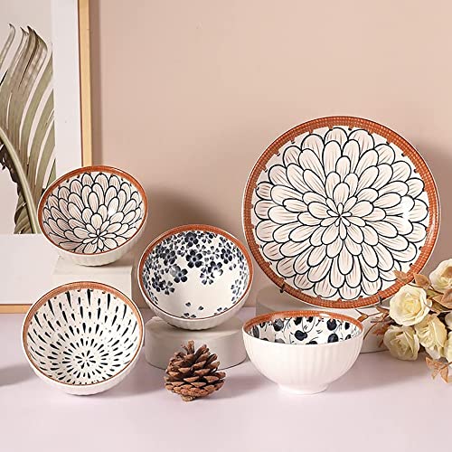 Image of Porcelain Bowls and Plates Dinnerware Set, Japanese Style Set of Bowls and Plate with Gift Box, Assorted Dinner Serving Set for Cereal, Soup, Pasta, Oatmeal, Salad, Rice (4 Bowl + 2 Plate)