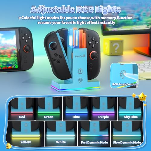 Image of FASTSNAIL Switch 2 Controller Charger Dock for Nintendo Switch 2 for JoyCon | 4-in-1 Fast Switch 2 Joypad Charging Dock Station, 9 RGB Light, Dual-Direction Magnetic Stand for Joycon 2 Accessories, Blue