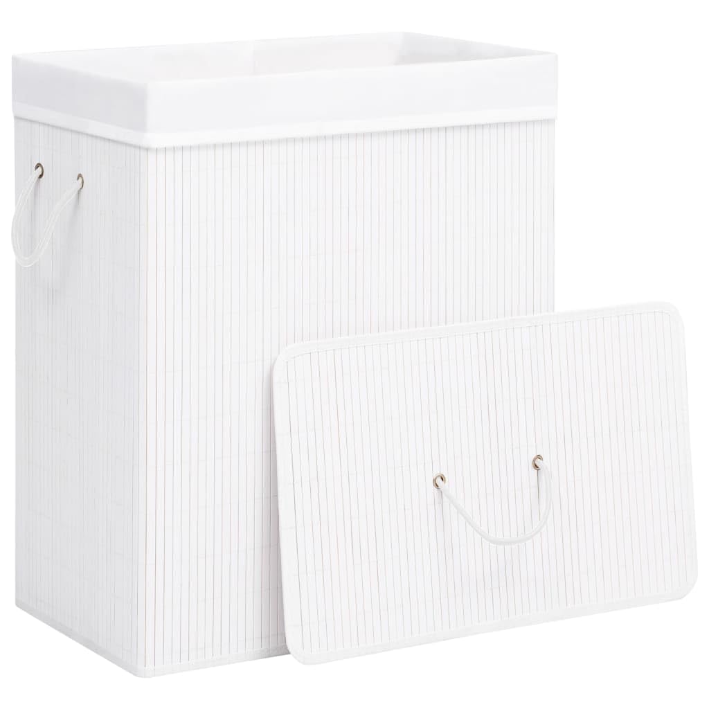 Cesto para la colada de bambú con 1 compartimento, color blanco, 83 L, plegable y ligero, con asas, para cuarto de baño, dormitorio, lavandería