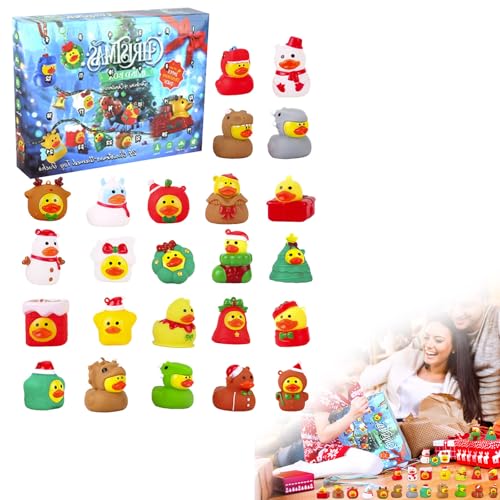 livre Calendrier de l'Avent 2025, calendrier de l'Avent de Noël – 24 jours de canard surprise en caoutchouc, ensemble de jouets de compte à rebours amusants pour fêtes de Noël, cadeaux de Noël et