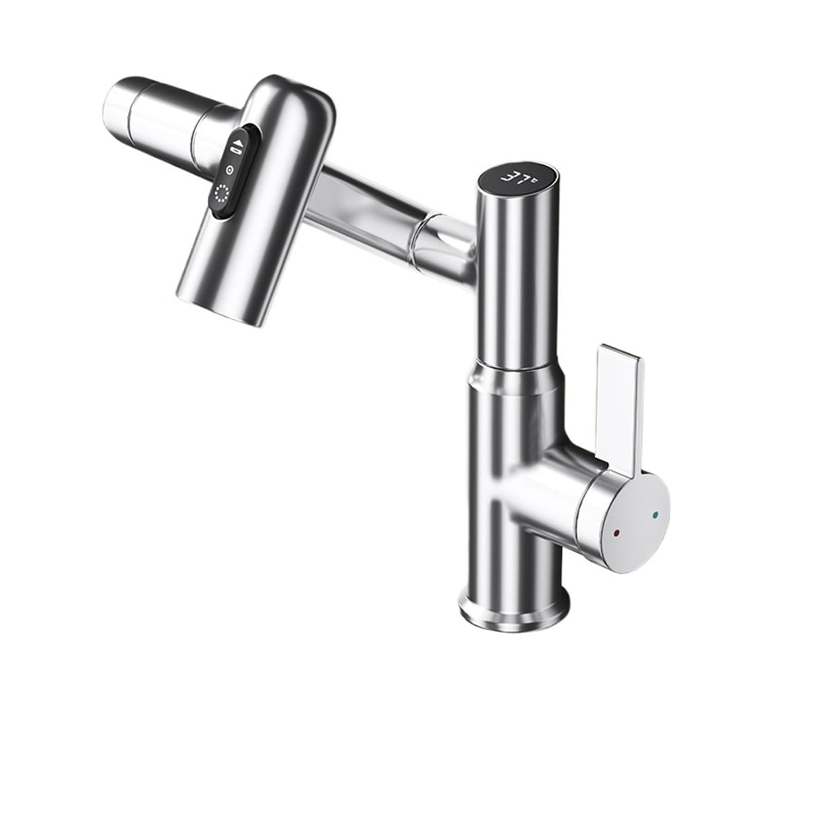 Grifo multifunción con pantalla digital y caño giratorio para lavabo plata