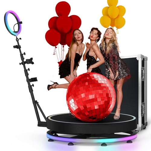 ASEDVG Máquina de cabina de fotos 360 con anillo de luz RGB, dispositivo de fotografía envolvente 360 para fiestas, bodas, cumpleaños, logotipo personalizado gratis, funda de vuelo con