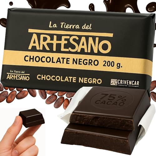 Tirra Astur Chocolate Negro Gourmet 75% Cacao 200 g | Tableta Gourmet Artesanal, Sin Gluten ni Aceite de Palma