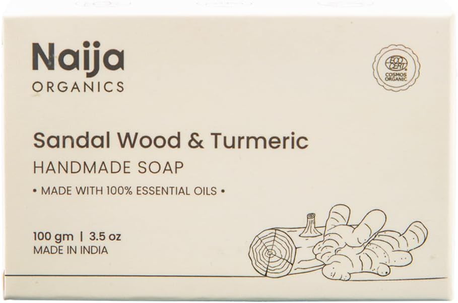 Naija Organics Sandalwood & Turmeric Natural Bath Soap | Skin Brightening, Deep Moisturizing, Chemical-Free, Handmade Soap| Haldi & Chandan Body Soap | For Men & Women, All Skin Types - 100g