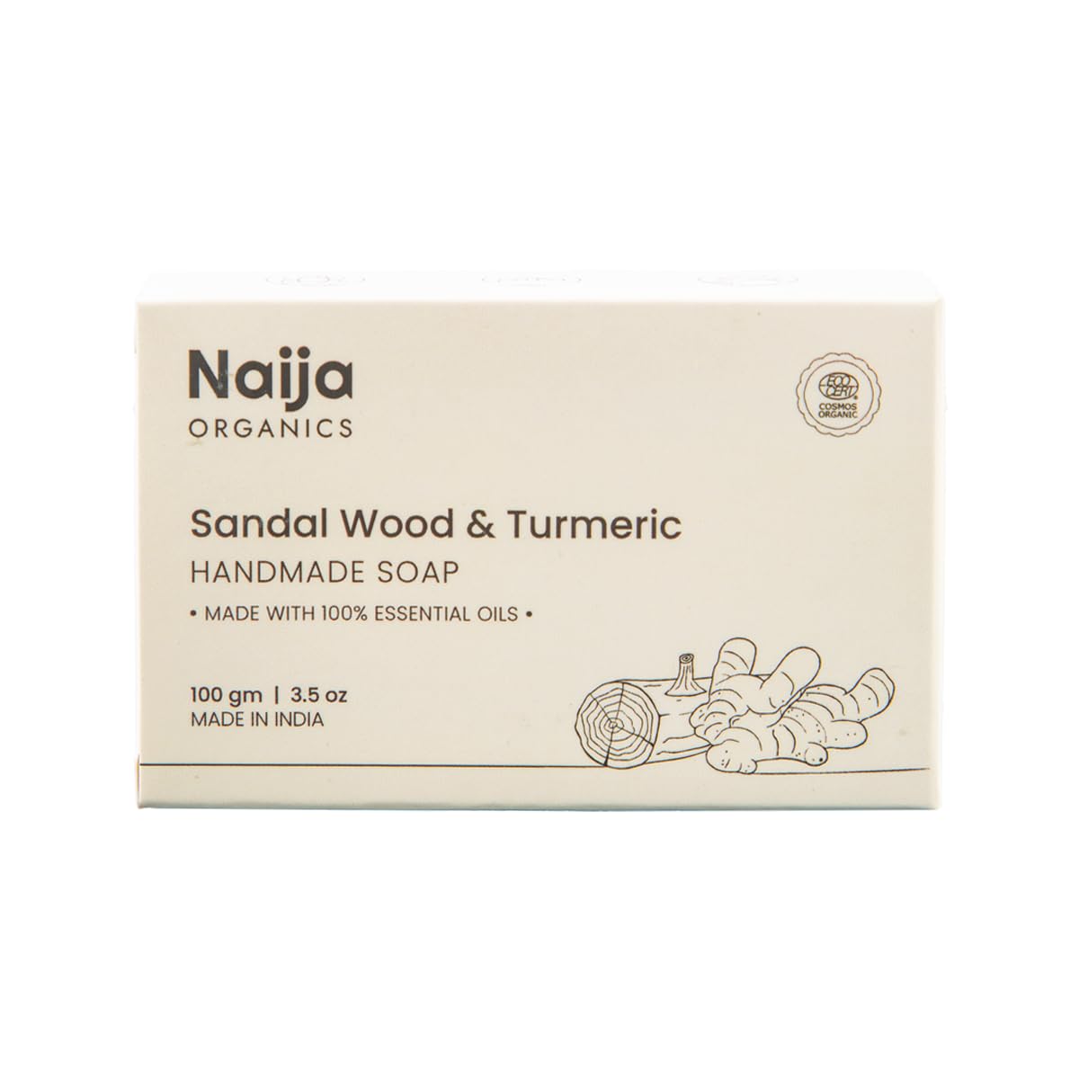 Naija Organics Sandalwood & Turmeric Natural Bath Soap | Skin Brightening, Deep Moisturizing, Chemical-Free, Handmade Soap| Haldi & Chandan Body Soap | For Men & Women, All Skin Types - 100g